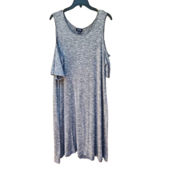 a.n.a Plus Gray Heathered Knit Shift Dress Cold-Shoulder Short Sleeves Pullover - Picture 1 of 10